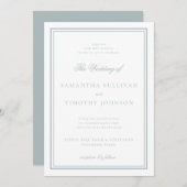 Französische Gray Blue Classic Border Wedding Einladung (Vorne/Hinten)