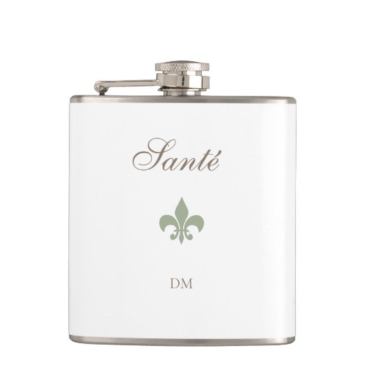 Französische Grüne Lilie Santé Monogram Wedding Flachmann (Vorderseite)