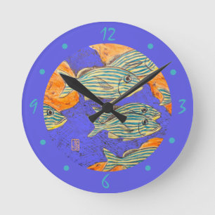 Französische Grunts (Fische) nummerierte Rundmauer Runde Wanduhr
