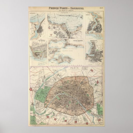Französische Häfen und Plan von Paris Poster (Vorne)