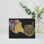 Französische Horn Band Musik Florale Kunst Postkarte (Stehend Vorderseite)