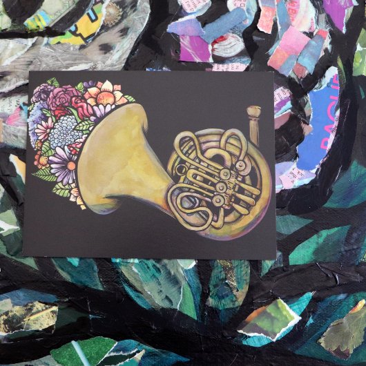 Französische Horn Band Musik Florale Kunst Postkarte