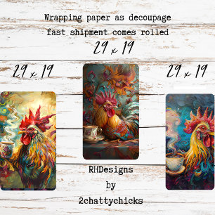 Französische Hühner Teestunde Decoupage Geschenkpapier Set