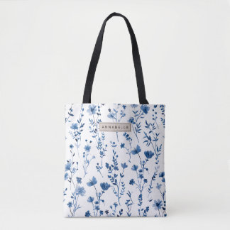 Französische Hütte Blue Wildblume Tote Tasche