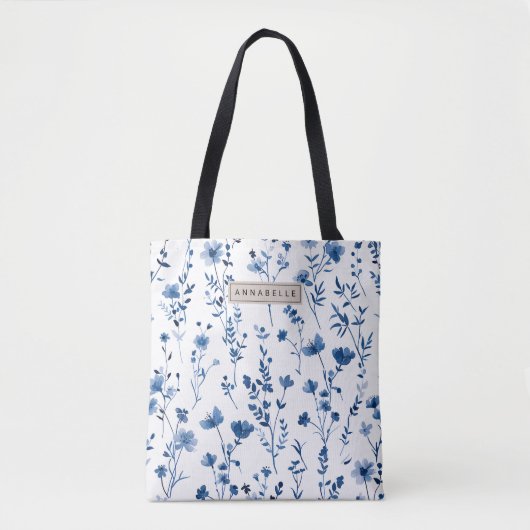 Französische Hütte Blue Wildblume Tote Tasche (Vorderseite)