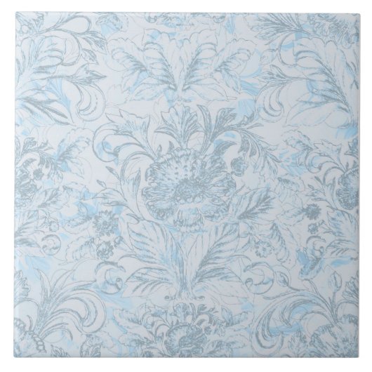 Französische Hütte Dusty Blue Floral Fliese (Vorderseite)