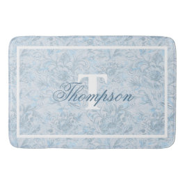 Französische Hütte Dusty Blue Floral Monogram Badematte