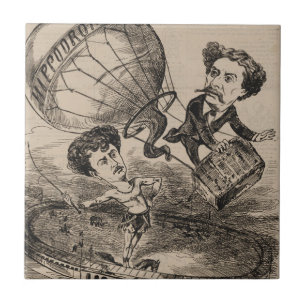 Französische Karikatur eines Ballonfahrers in eine Fliese