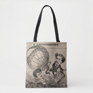 Französische Karikatur eines Ballonfahrers in eine Tasche