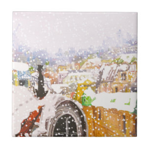 Französische Katze auf dem Dach Fliese