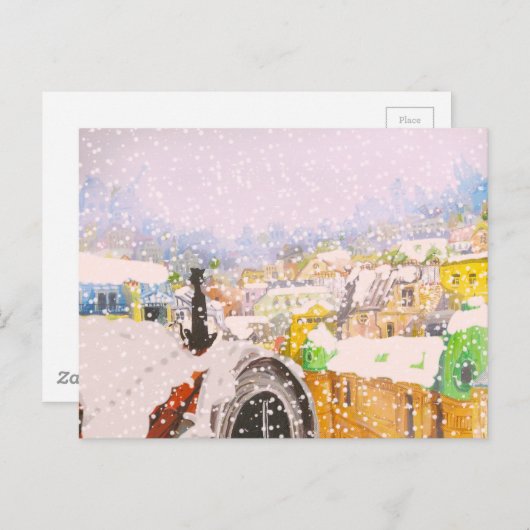 Französische Katze auf dem Dach Postkarte (Vorne/Hinten)