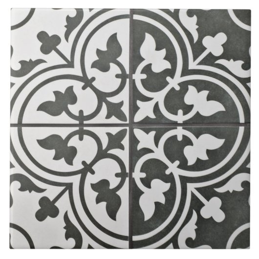 Französische Keramik Tile - Schwarze & Weiße Tulpe Fliese (Vorderseite)