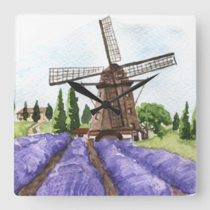 Französische Landdekoration Windmill & Lavender Fi Quadratische Wanduhr