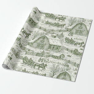 Französische Landhaus Grün Winter Toile Landschaft Geschenkpapier