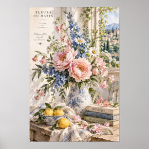 Französische Landhaus-Rosa Pfingstrose Zitronen-Bl Poster