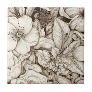 Französische Landhaus-Sepia-Blumen Botanical Cream Fliese
