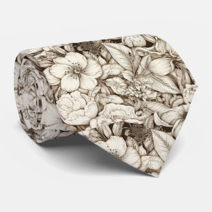Französische Landhaus-Sepia-Blumen Botanical Cream Krawatte
