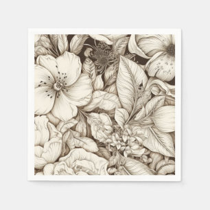 Französische Landhaus-Sepia-Blumen Botanical Cream Serviette