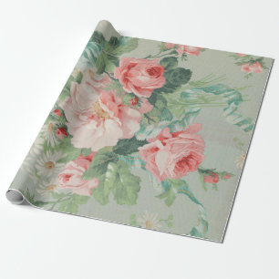 Französische Landhaus Vintage Antike Kohlrosen Geschenkpapier