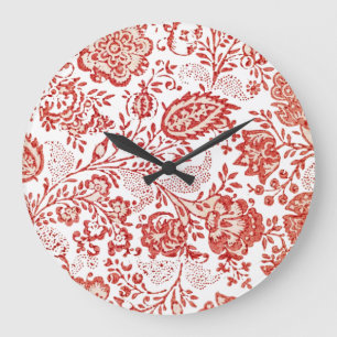 Französische Landhausdekor-Rot-Toile-Uhr Große Wanduhr