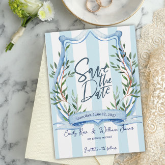 Französische Landhochzeit Dusty Blue Stripe Garten Save The Date