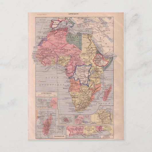 Französische Landkarte Afrikas 1920 Postkarte (Vorderseite)