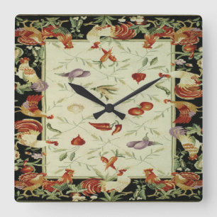 Französische Landveggies-Hahn-Druck-Uhr Quadratische Wanduhr