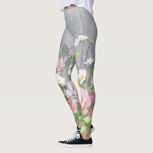 Französische Lavendel-Pink-Blume Leggings (Links)