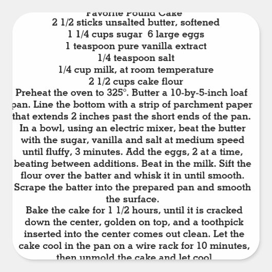 französische Lieblings-Pfund-Kuchen-Aufkleber Quadratischer Aufkleber (Vorderseite)