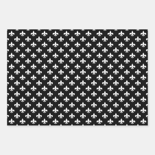 Französische Lilie Muster Schwarz-Weiß Geschenkpapier Set (Vorderseite 2)