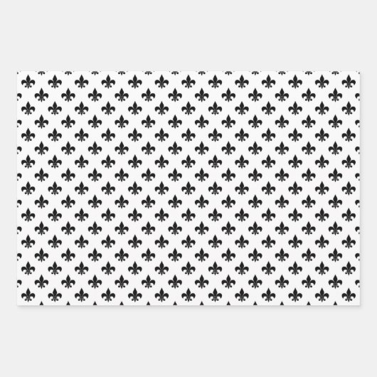 Französische Lilie Muster Schwarz-Weiß Geschenkpapier Set (Vorderseite)