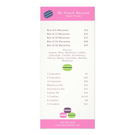 Französische Macaron Menü & Preisliste Rackkarte (Vorne)