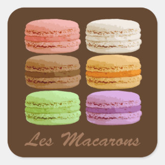 Französische Macaronen, mehrfarbige Pastellfarben Quadratischer Aufkleber
