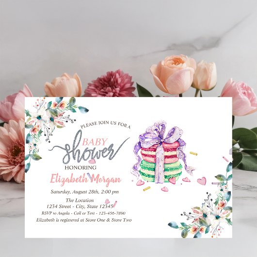 Französische Macarons Blumen Baby Shower Einladung