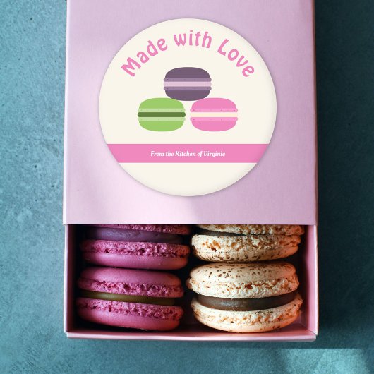 Französische Macarons mit Liebe-Label-Aufkleber Runder Aufkleber