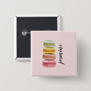 Französische Macarons Wasserfarbe Monogramm Button