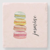 Französische Macarons Wasserfarbe Monogramm Steinuntersetzer (Vorderseite)