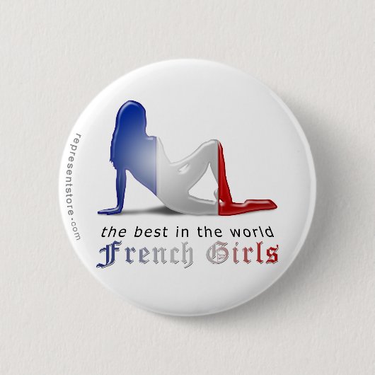 Französische Mädchen-Silhouette-Flagge Button (Vorderseite)