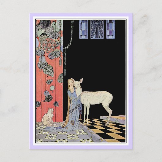 französische Märchen: Blondine und Bonne-Biche Postkarte (Vorderseite)