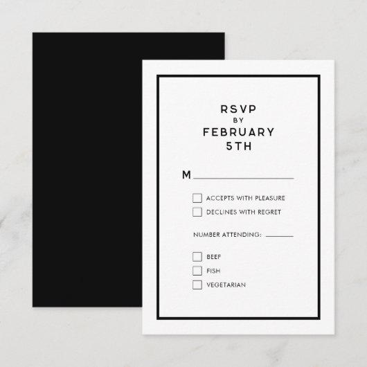 Französische Minimal Chic Monochrome Hochzeit RSVP (Vorne/Hinten)