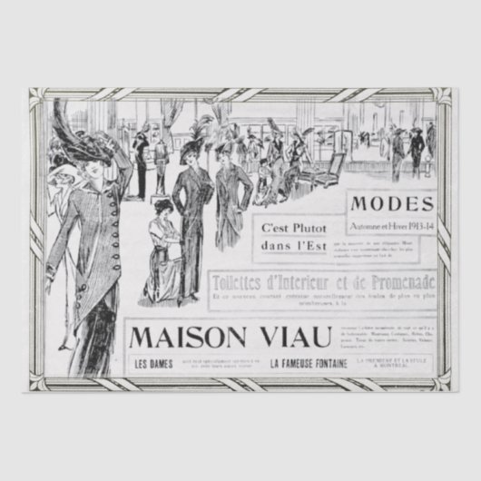 Französische Mode-Werbung Lady Frame Decoupage Seidenpapier (Vorderseite)