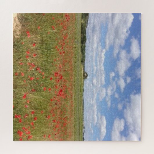 Französische Mohnfelder mit blauem Himmel und Wolk Puzzle (Horizontal)