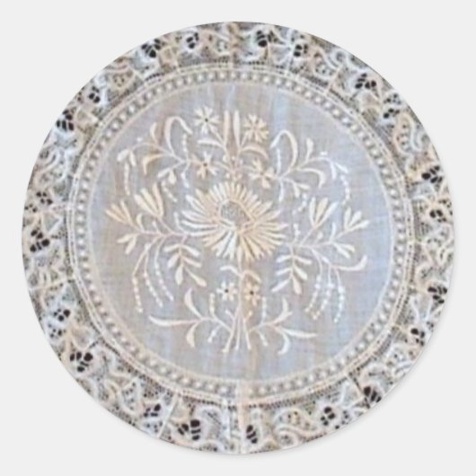 Französische Normandie Lace Whitework Round Runder Aufkleber (Vorderseite)
