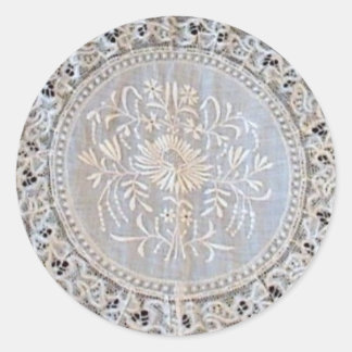 Französische Normandie Lace Whitework Round Runder Aufkleber
