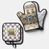 Französische Ofen-Mitt- und Pottbesitzer Ofenhandschuh & Topflappen-Set (Vorderseite/Rückseite)
