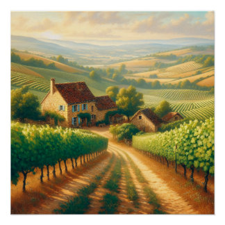 Französische Ölmalerei auf Weinbergen Poster