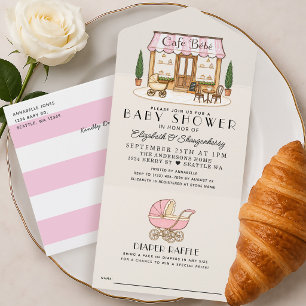 Französische Paris Café Bébé Mädchen Baby-Party All In One Einladung