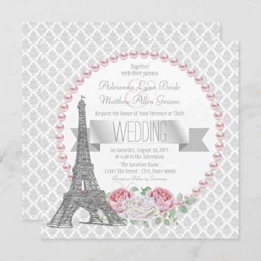 Französische Pariser Hochzeit Einladung (Vorne/Hinten)