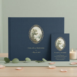 Französische pastorale Hochzeit in Marineblau und Gästebuch