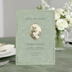 Französische pastorale Sage-Grün-Hochzeit Save The Date